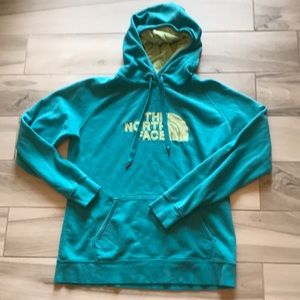 The North Face Teal Hoodie with Yellow Logo